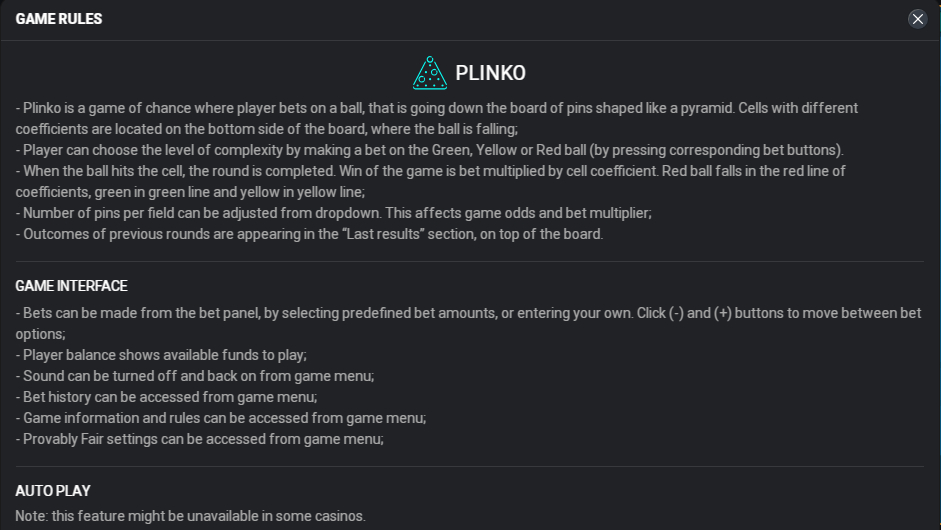 Game rules Plinko